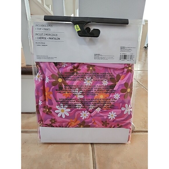 60's Costume Kit Pink Floral Halter Top & Bell Bottom Pants Adult S/M - Picture 4 of 6